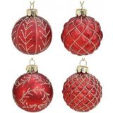 Kerstballen - 12 st - rood - glas - met goud decoratie - 6 cm