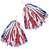 Setje van 2x stuks Cheerballs/Pompoms in het rood/wit/blauw - Cheerleaders verkleed accessoires