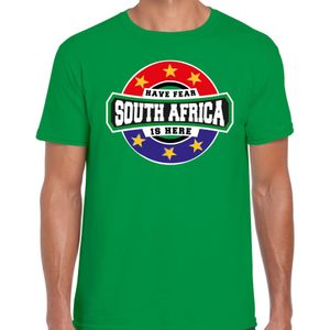 Have fear South Africa is here t-shirt met sterren embleem in de kleuren van de Zuid Afrikaanse vlag - groen - heren - Zuid Afrika supporter / Afrikaans elftal fan shirt / EK / WK / kleding