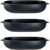 3x Zwarte ovenschalen 24 x 15,4 x 5,3 cm - Ovaal - Klassieke braadsledes - Ovenschotel schalen - Bakvorm/braadslede