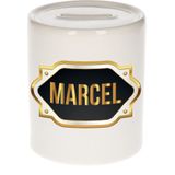 Marcel naam cadeau spaarpot met gouden embleem - kado verjaardag/ vaderdag/ pensioen/ geslaagd/ bedankt