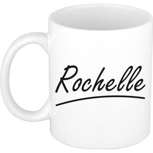 Rochelle naam cadeau mok / beker sierlijke letters - Cadeau collega/ moederdag/ verjaardag of persoonlijke voornaam mok werknemers