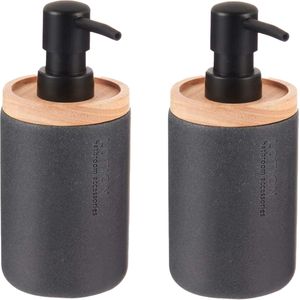 Berilo zeeppompje/dispenser Lotions - 2x - mat zwart - polyresin/bamboe - 18 x 8 cm - 300 ml - badkamer/toilet/keuken