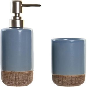 Items badkamer accessoires set drinkbeker/zeeppompje - korenblauw