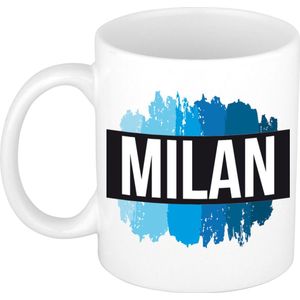 Milan naam cadeau mok / beker met verfstrepen - Cadeau collega/ vaderdag/ verjaardag of als persoonlijke mok werknemers