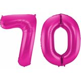 Cijfer ballonnen - Verjaardag versiering 70 jaar - 85 cm - roze