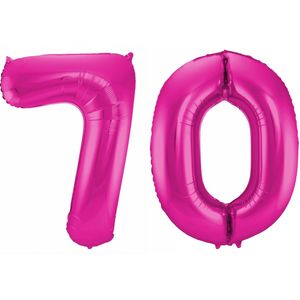 Cijfer ballonnen - Verjaardag versiering 70 jaar - 85 cm - roze