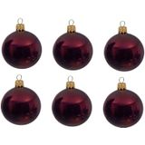24x Donkerrode glazen kerstballen 8 cm - Glans/glanzende - Kerstboomversiering donkerrood