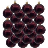 24x Donkerrode glazen kerstballen 8 cm - Glans/glanzende - Kerstboomversiering donkerrood