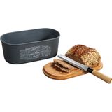 Grijze broodtrommel met bamboe snijplank deksel 18 x 34 x 14 cm - Keukenbenodigdheden - Broodtrommels/brooddozen/vershoudtrommels - Brood/kadetjes bewaren en vers houden