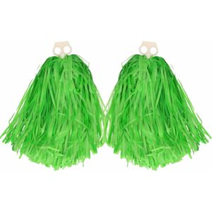 Cheerballs/pompoms - 4x - groen - met franjes en ring handgreep - 28 cm