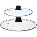 Kinvara Universele pannendeksel set - 2x stuks - Dia 28/24 cm - glas - stoomgaatje - voor diverse soorten pannen