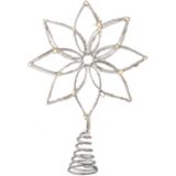 Kerstboom ster/bloem piek/topper met LED verlichting warm wit 27 cm met 20 lampjes - LED verlichte pieken - kerstversiering