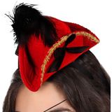Atosa Verkleed diadeem mini hoedje - zwart/rood - meisjes/dames - Piraten thema