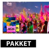 Holi poeder pakket roze lichtblauw en geel