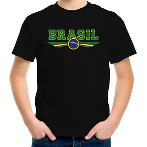 Brazilie / Brasil landen t-shirt met Braziliaanse vlag zwart kids - landen shirt / kleding - EK / WK / Olympische spelen outfit