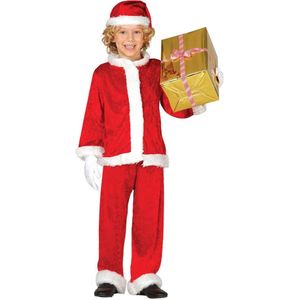 Budget pluche Kerstman verkleed kostuum voor kinderen 3-delig - Kerstmannen pak met jas broek en muts