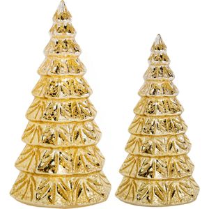 2x stuks led kaarsen kerstboom kaarsen goud H15 cm en H19 cm - Kerstversiering