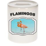 Dieren liefhebber flamingo spaarpot  9 cm jongens en meisjes - keramiek - Cadeau spaarpotten flamingo vogels liefhebber
