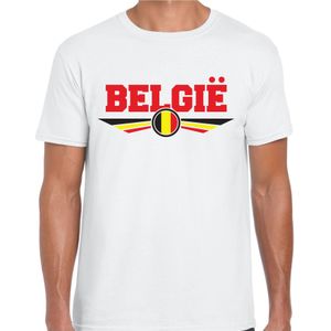 Belgie landen t-shirt met Belgische vlag - wit - heren - landen shirt / kleding - EK / WK / Olympische spelen outfit