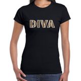 Diva slangen print tekst t-shirt zwart dames - dames shirt Diva slangen print