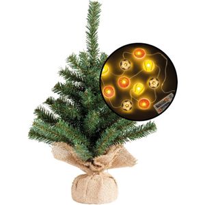 Kleine kunst kerstboom - groen - incl. sport thema lichtsnoer - H45 cm