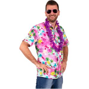 Hawaii shirt/blouse - Verkleedkleding - Heren - Tropische bloemen - roze