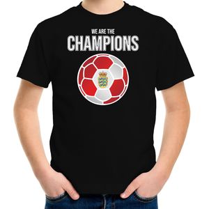 Denemarken EK/ WK supporter t-shirt - we are the champions met Deense voetbal - zwart - kinderen - kleding / shirt