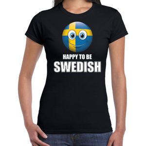 Zweden Happy to be Swedish landen t-shirt met emoticon - zwart - dames -  Zweden landen shirt met Zweedse vlag - EK / WK / Olympische spelen outfit / kleding