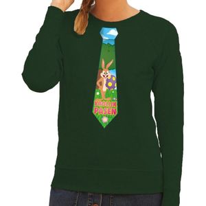 Groene Paas sweater met paashaas stropdas - Pasen trui voor dames - Pasen kleding