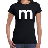 Letter M verkleed/ carnaval t-shirt zwart voor dames - M en M carnavalskleding / feest shirt kleding / kostuum