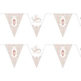 4x stuks Ramadan Mubarak thema papieren vlaggenlijnen/slingers wit/rose goud 3 meter - Suikerfeest/offerfeest versieringen/decoraties