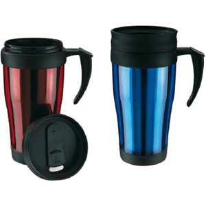 Set van 2x Thermosbekers/warmhoud bekers rood en blauw 400 ml - Isolerende drinkbekers voor koffie/thee