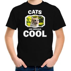 Dieren katten t-shirt zwart kinderen - cats are serious cool shirt  jongens/ meisjes - cadeau shirt gekke poes/ katten liefhebber - kinderkleding / kleding