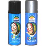 Goodmark haarverf/haarspray set van 2x flacons van 111 ml - Zwart en Zilver - Carnaval verkleed spullen - Haar kleuren