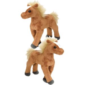 2x stuks pluche knuffel paard bruin 20 cm - Paarden speelgoed dieren