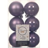 Decoris Kerstballen - 12 stuks - kunststof - lila paars - 6 cm