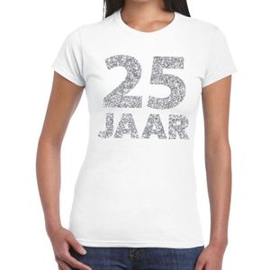 25 jaar zilver glitter verjaardag t-shirt wit dames - verjaardag / jubileum shirts