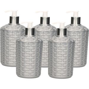 5x Zeep pompjes zilver geweven - 16 cm - Zeeppompjes/zeepdispensers - Badkamer, toilet en keuken