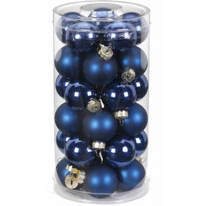 60x Donkerblauwe kleine glazen kerstballen 4 cm glans en mat - Kerstboomversiering donkerblauw