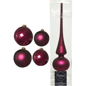 Compleet glazen kerstballen pakket framboos roze glans/mat 38x stuks - 18x 4 cm en 20x 6 cm - Inclusief piek mat