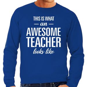 Awesome Teacher - geweldige leraar cadeau sweater blauw heren - meester / docent verjaardag cadeau