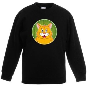 Kinder sweater zwart met vrolijke oranje kat print - oranje katten trui - kinderkleding / kleding
