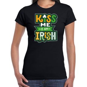St. Patricks day t-shirt zwart voor dames - Kiss me im Irish - Ierse feest kleding / outfit / kostuum