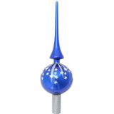 Piek/kerstboom topper - glas - H28 cm - blauw met sterren - Kerstversiering