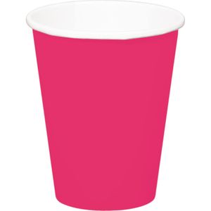 32x stuks drinkbekers van papier fuchsia roze 350 ml - Uni kleuren thema voor verjaardag of feestje