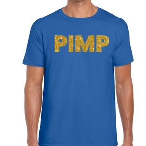 Pimp glitter tekst t-shirt blauw heren - heren shirt Pimp