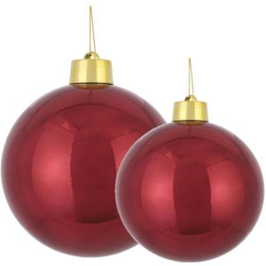 House of Seasons grote kerstballen - 2x st - donkerrood- 15-20 cm - kunststof