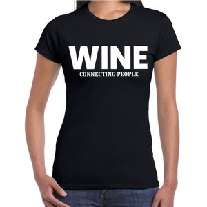 Wine connecting people drank / alcohol fun t-shirt zwart voor dames - witte / rode wijn drinken - kleding / outfit