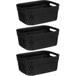 5Five Opbergmand/box van kunststof - 3x - zwart - 21 x 27 x 11 cm - 5 liter